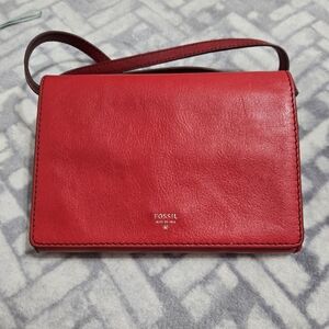 Fossil Red Mini Flap Genuine Leather Cossbody Hand Bag NWOT